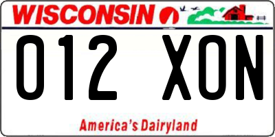 WI license plate 012XON