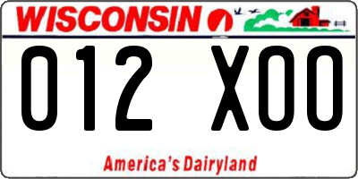 WI license plate 012XOO