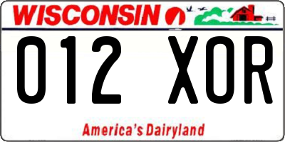 WI license plate 012XOR
