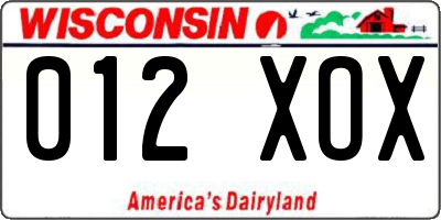 WI license plate 012XOX