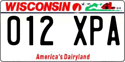 WI license plate 012XPA