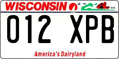 WI license plate 012XPB