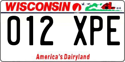 WI license plate 012XPE