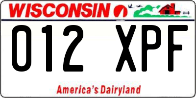 WI license plate 012XPF