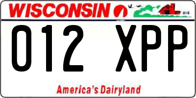 WI license plate 012XPP