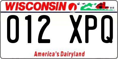 WI license plate 012XPQ