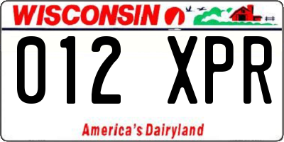 WI license plate 012XPR