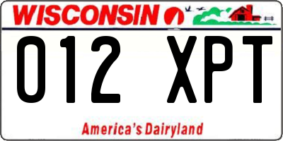 WI license plate 012XPT