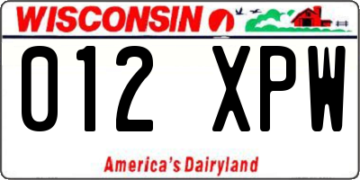 WI license plate 012XPW