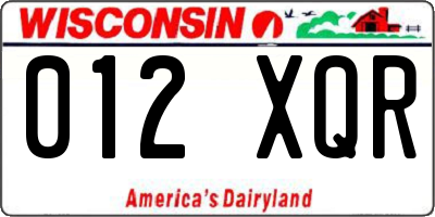 WI license plate 012XQR