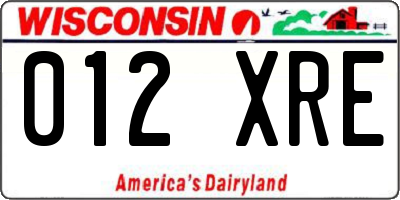 WI license plate 012XRE