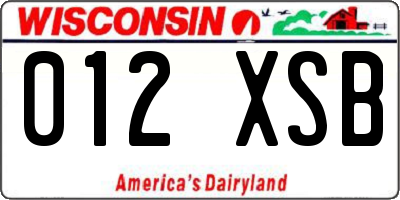 WI license plate 012XSB