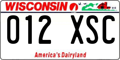 WI license plate 012XSC