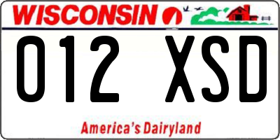 WI license plate 012XSD