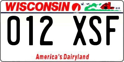 WI license plate 012XSF