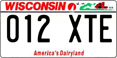 WI license plate 012XTE