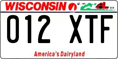 WI license plate 012XTF