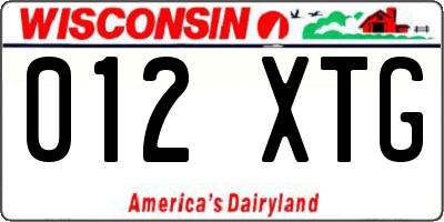 WI license plate 012XTG