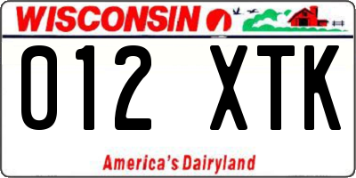 WI license plate 012XTK