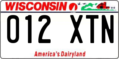 WI license plate 012XTN