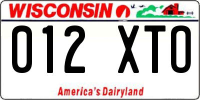 WI license plate 012XTO