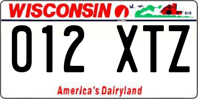 WI license plate 012XTZ