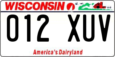 WI license plate 012XUV