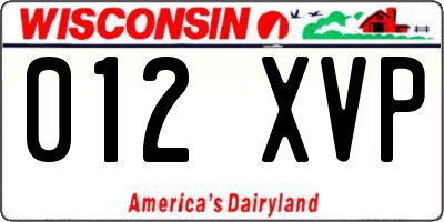 WI license plate 012XVP