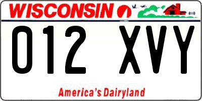WI license plate 012XVY