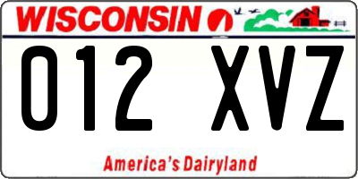 WI license plate 012XVZ