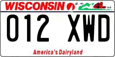 WI license plate 012XWD