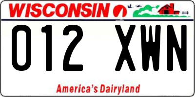 WI license plate 012XWN