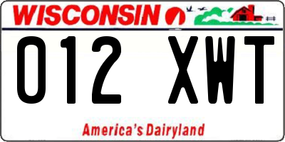 WI license plate 012XWT