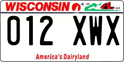 WI license plate 012XWX