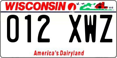 WI license plate 012XWZ