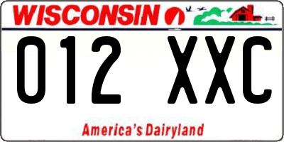 WI license plate 012XXC