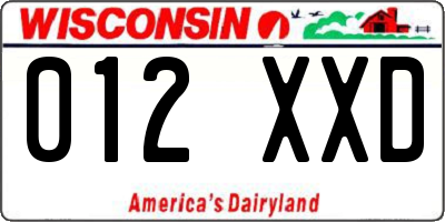 WI license plate 012XXD