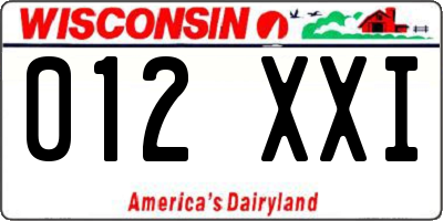 WI license plate 012XXI