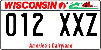WI license plate 012XXZ