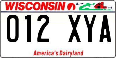 WI license plate 012XYA