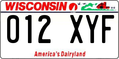 WI license plate 012XYF