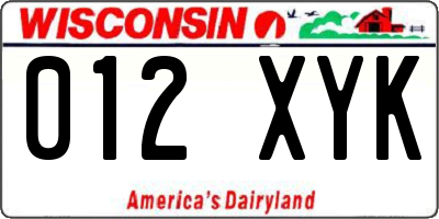 WI license plate 012XYK