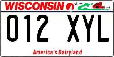 WI license plate 012XYL