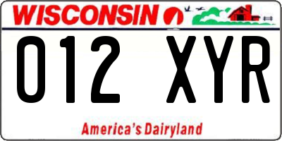 WI license plate 012XYR