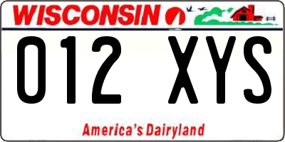 WI license plate 012XYS