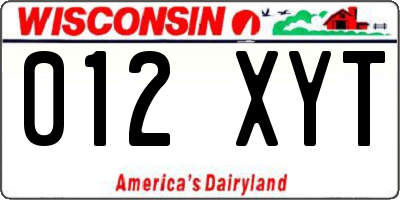 WI license plate 012XYT