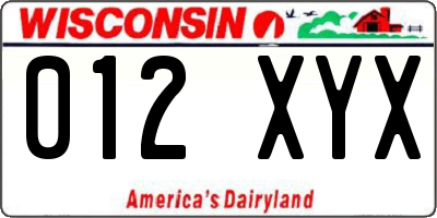 WI license plate 012XYX