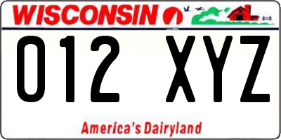 WI license plate 012XYZ