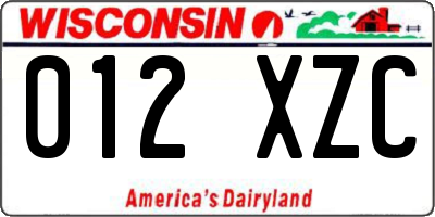 WI license plate 012XZC