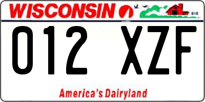 WI license plate 012XZF